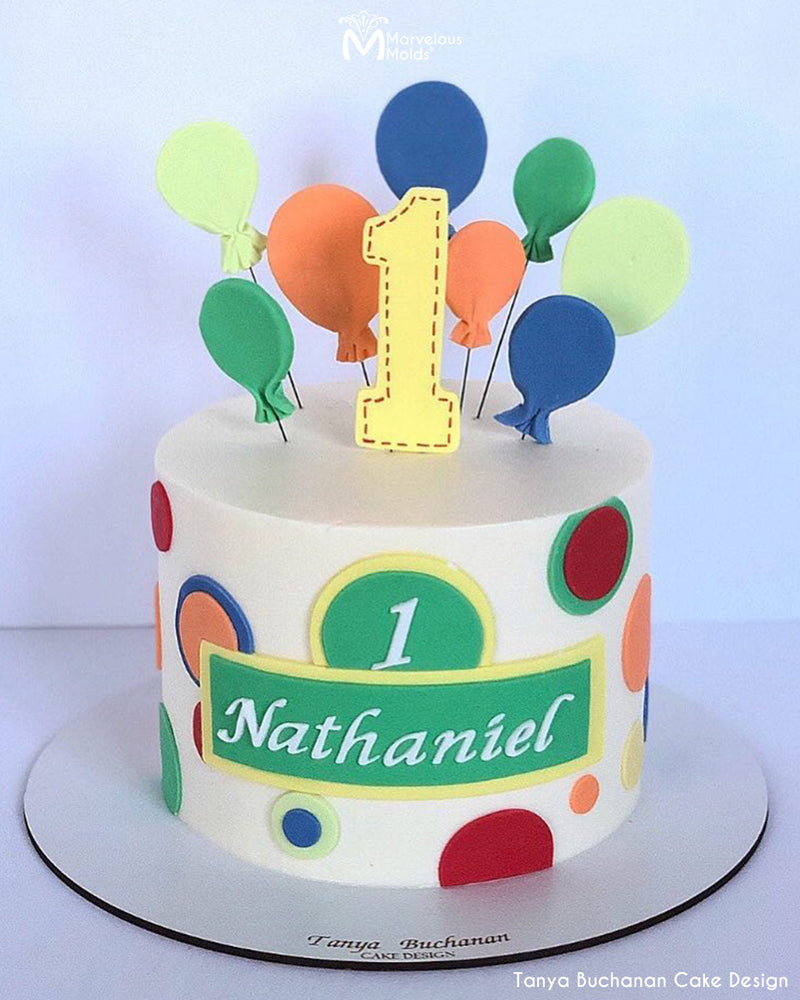 Happy Birthday Balloon Cake decorated with Calligraphy Congratulations Flexabet by Marvelous Molds