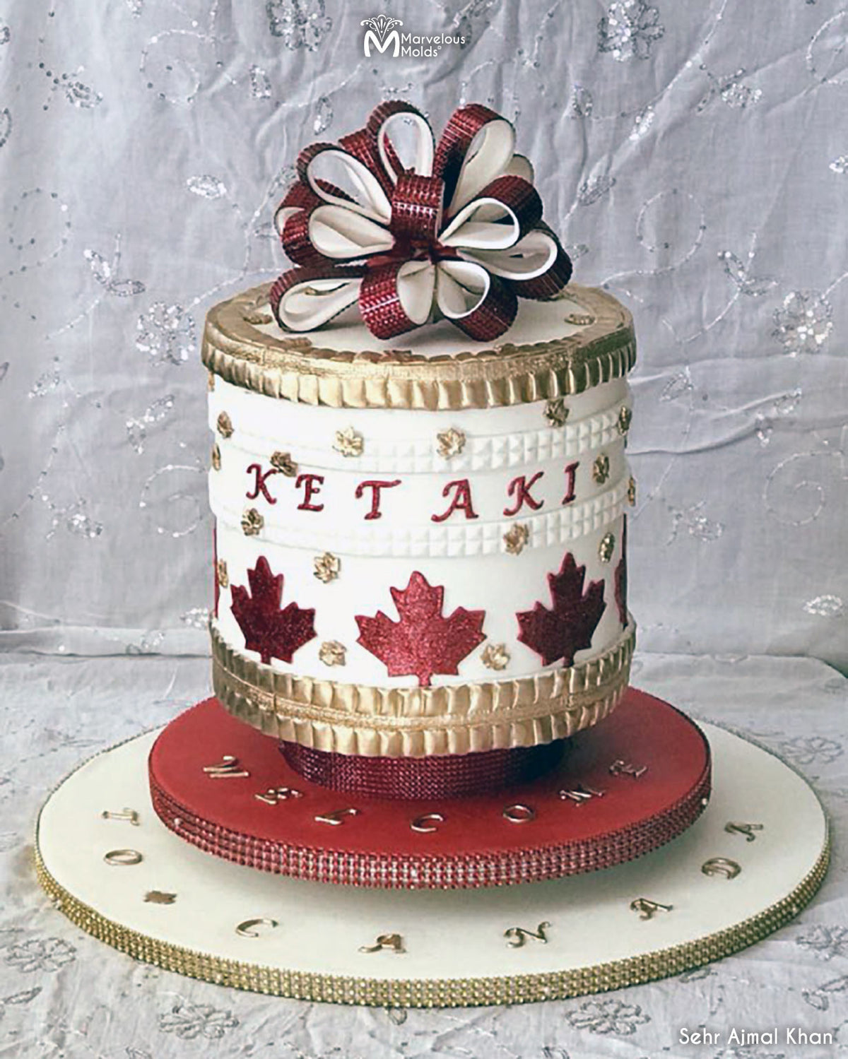 Canadian Cake decorated using Calligraphy Uppercase Flexabet letter Maker by Marvelous Molds