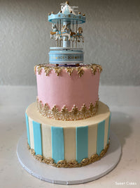 Carousel Baby's Birthday Cake using Marvelous Molds Betty Lace Mold