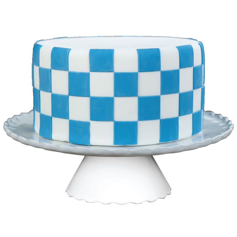 Decorated Cake Image Showing the Checkerboard Food Safe Silicone Onlay for Fondant Cake Decorating by Marvelous Molds