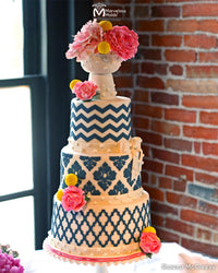 Navy and White Cake Decorated with Marvelous Molds Medium Chevron Silicone Onlay Mat by Marvelous Molds