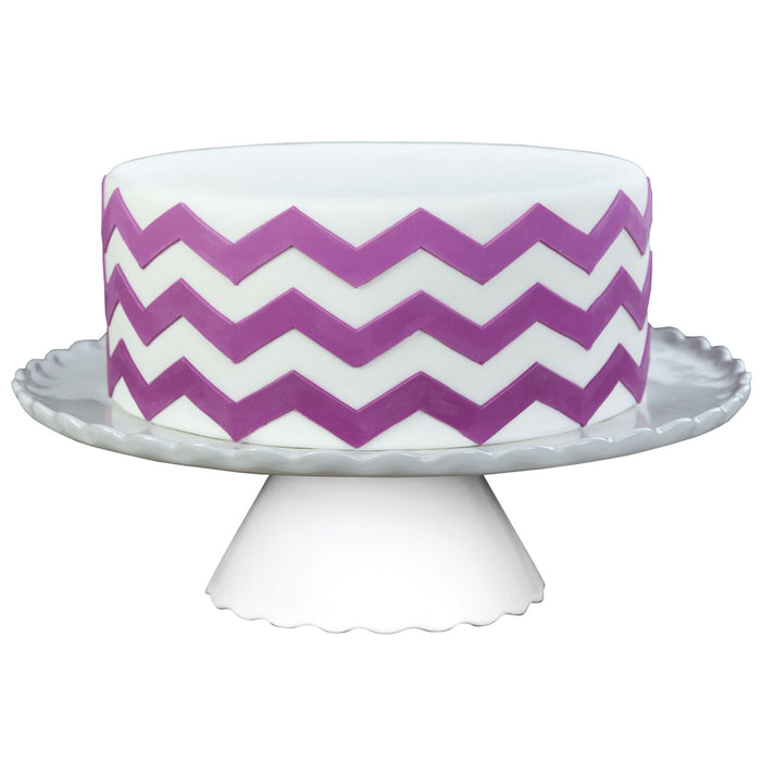 Decorated cake image showing the Large Chevron Food Safe Silicone Onlay for Fondant Cake Decorating by Marvelous Molds
