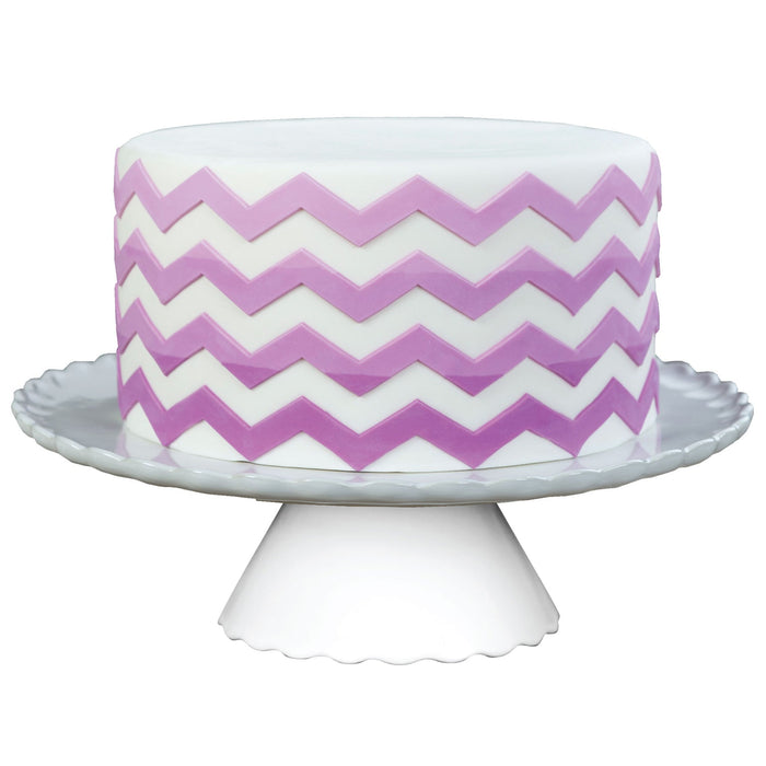 Decorated Cake Image showing the Medium Chevron Food Safe Silicone Onlay Ribbon for Fondant Cake Decorating
