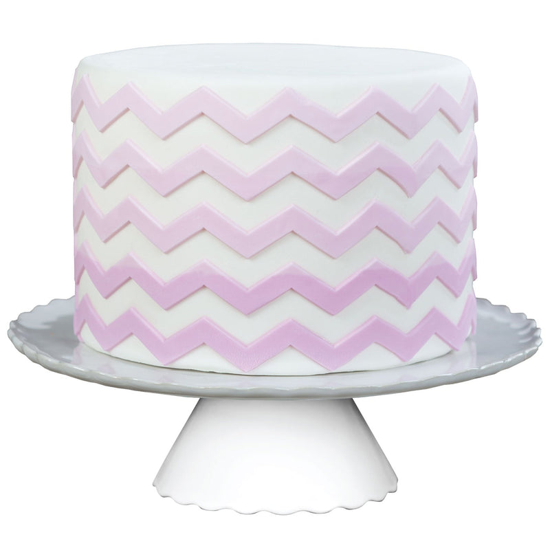 Decorated Cake Image showing the Small Chevron Silicone Onlay for Fondant Cake Decorating by Marvelous Molds