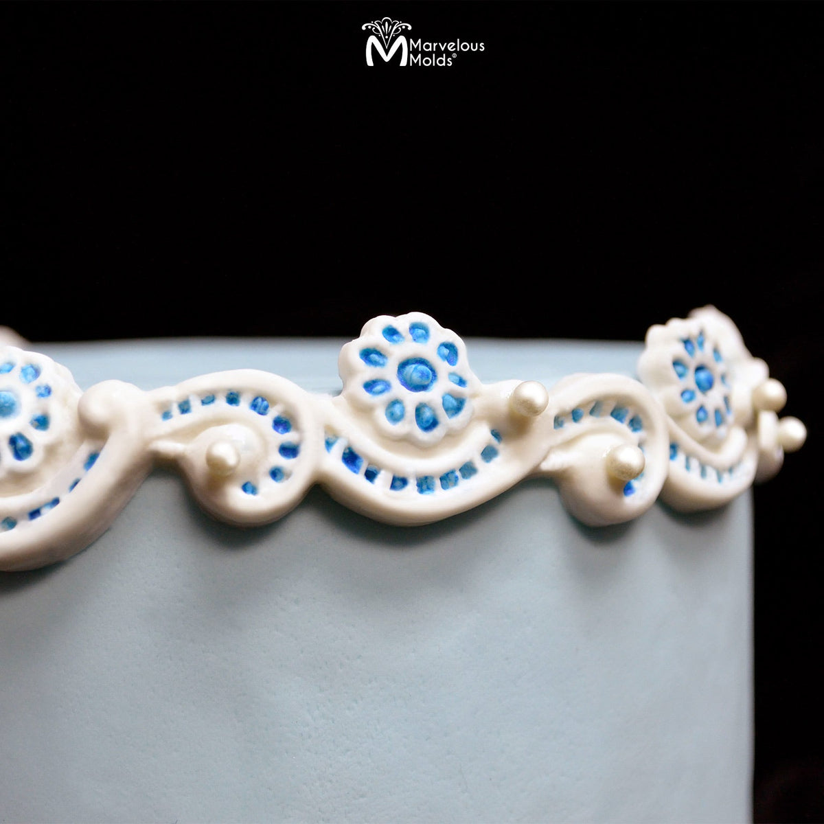 Lace Cake Border Decorated with the Marvelous Molds Karla Lace Silicone Mold