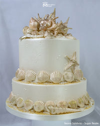 Luster Dusted Gold Seashell Beach Wedding Cake Decorated Using the Marvelous Molds Large Cockle Shells Silicone Mold
