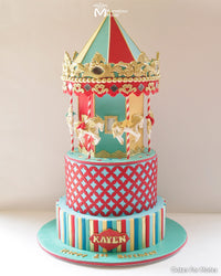 Colorful Carousel Birthday Cake Decorated Using the Double Wedding Ring Silicone Onlay