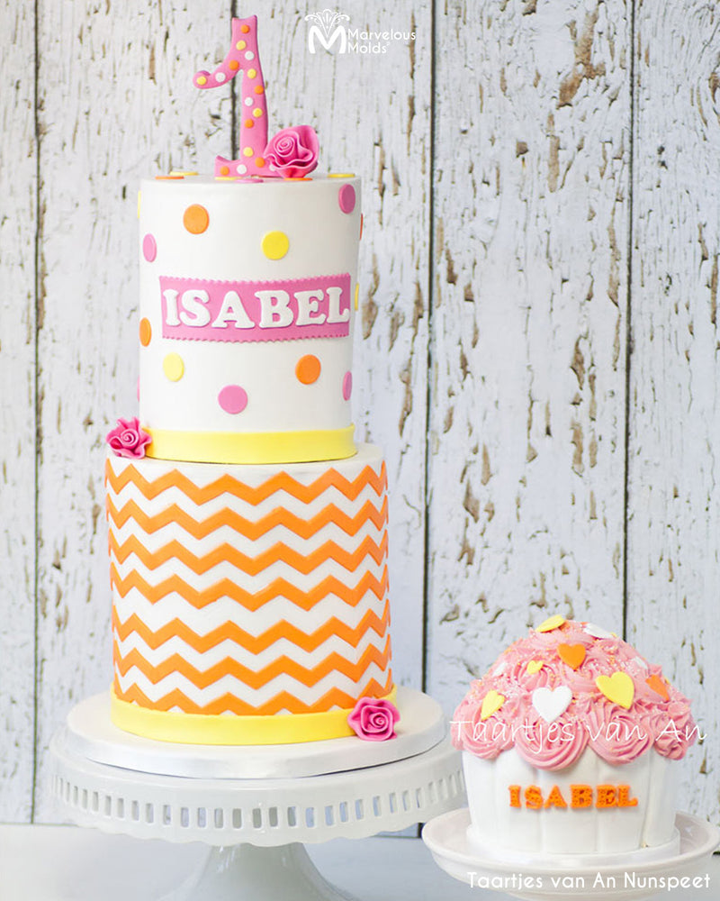 Children's Chevron and Polka Dot Birthday Cake Decorated with the Medium Chevron Silicone Onlay Mat by Marvelous Molds