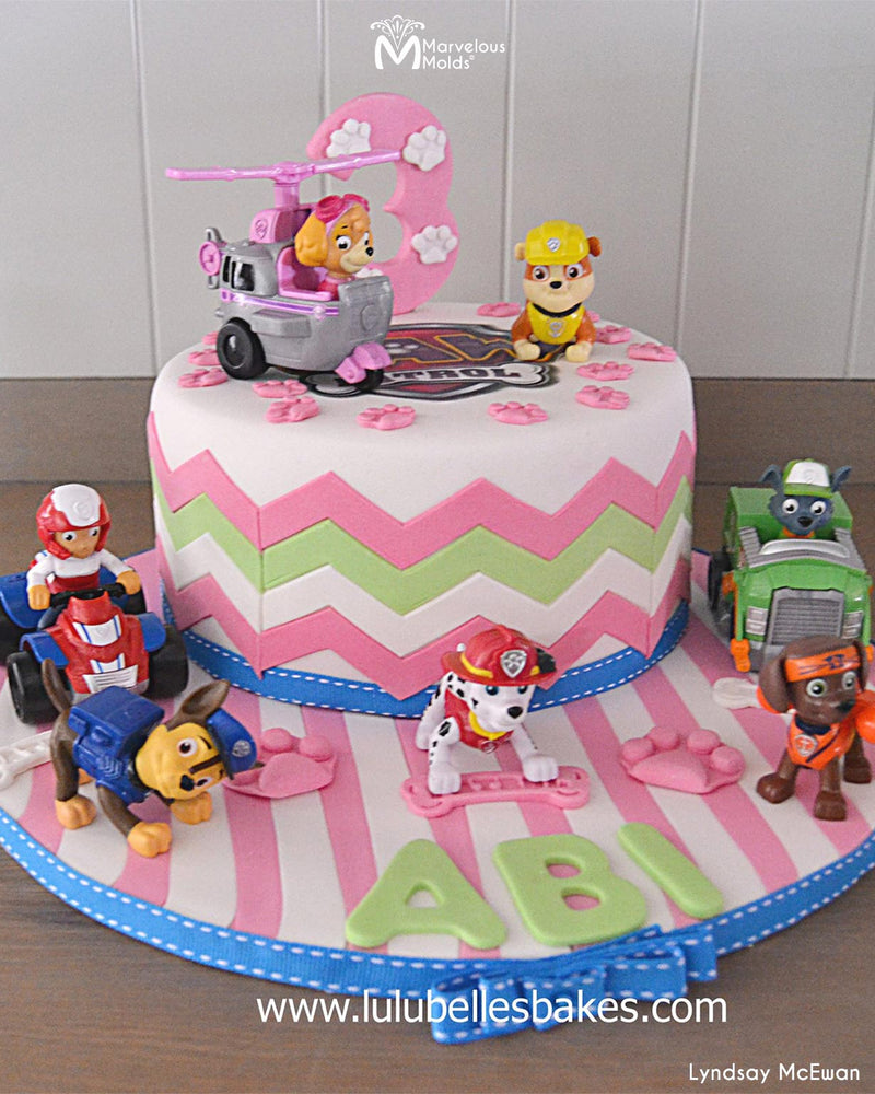 Paw Patrol Themed Birthday Cake Decorated with Marvelous Molds Lrge Chevron Silicone Onlay Mat