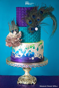 Peacock Cake Decorated with Marvelous Molds Perfect Petal Pattern Simpress® Silicone Panel Mold