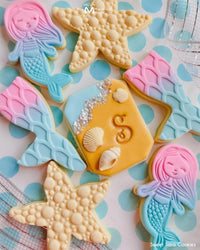 Mermaid and Starfish Cookies, Decorated Using the Marvelous Molds Pretty in Pearls Simpress Silicone Mold