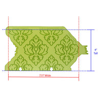 Damask Pattern Silicone Onlay measures 7.11 inches Wide by 4 inches Tall, proudly Made in USA