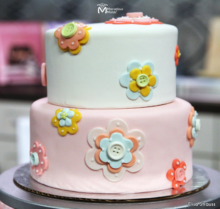 Floral Birthday Cake with Marvelous Molds Basic Buttons Mold
