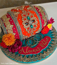 Dholki Cake for Wedding Celebrations decorated using the Betty Lace Mold by Marvelous Molds