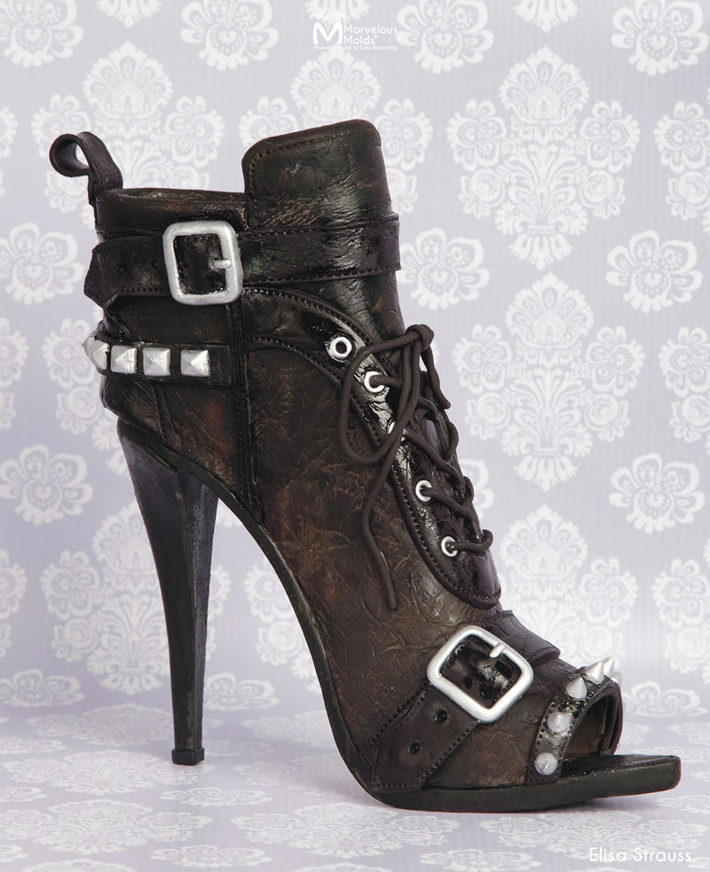 Steampunk Cake Leather High Heel Stiletto Decorated Using the Spike Strap Silicone Mold by Marvelous Molds