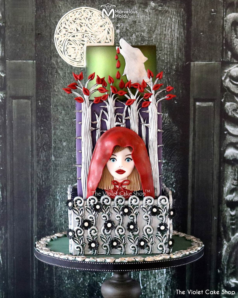 Fairy Tale Little Red Riding Hood Cake with Edible Floral Garden Detail Decorated Using the Marvelous Molds Kelly Lace Silicone Mold