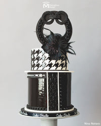 Black and White Fashion Wedding Cake Decorated Using the Marvelous Molds Houndstooth Silicone Onlay Cake Stencil