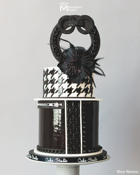 Fashionable Houndstooth Moira Rose Cake Decorated using Marvelous Molds Debonair Brooch Silicone Mold as a Cake Topper