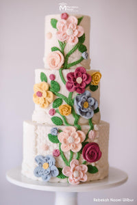 Floral Cake decorated with the Knit Textured mold created by Marvelous Molds, the Classic Knit Simpress