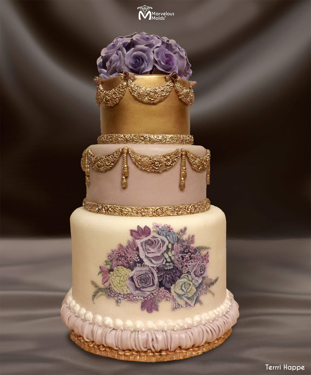 Vintage Style Wedding Cake Decorated Using the Marvelous Molds Grand Tassel Drop Silicone Mold for Cake Decorating
