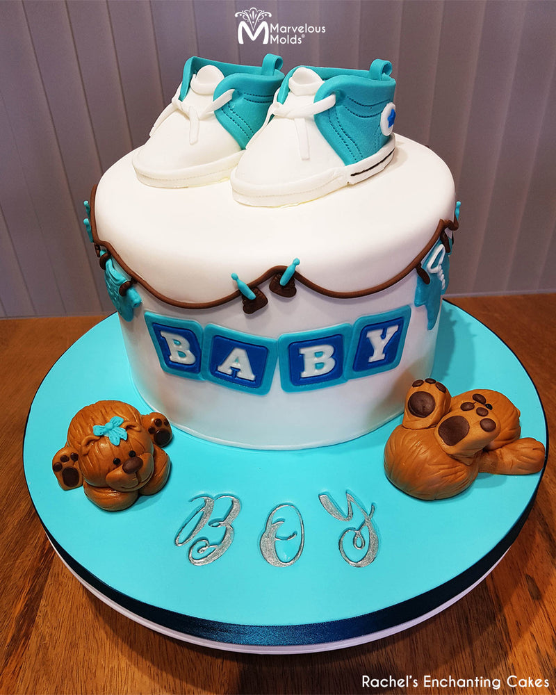 Gender Reveal Cake with Baby Blocks Silicone Onlay Marvelous Molds
