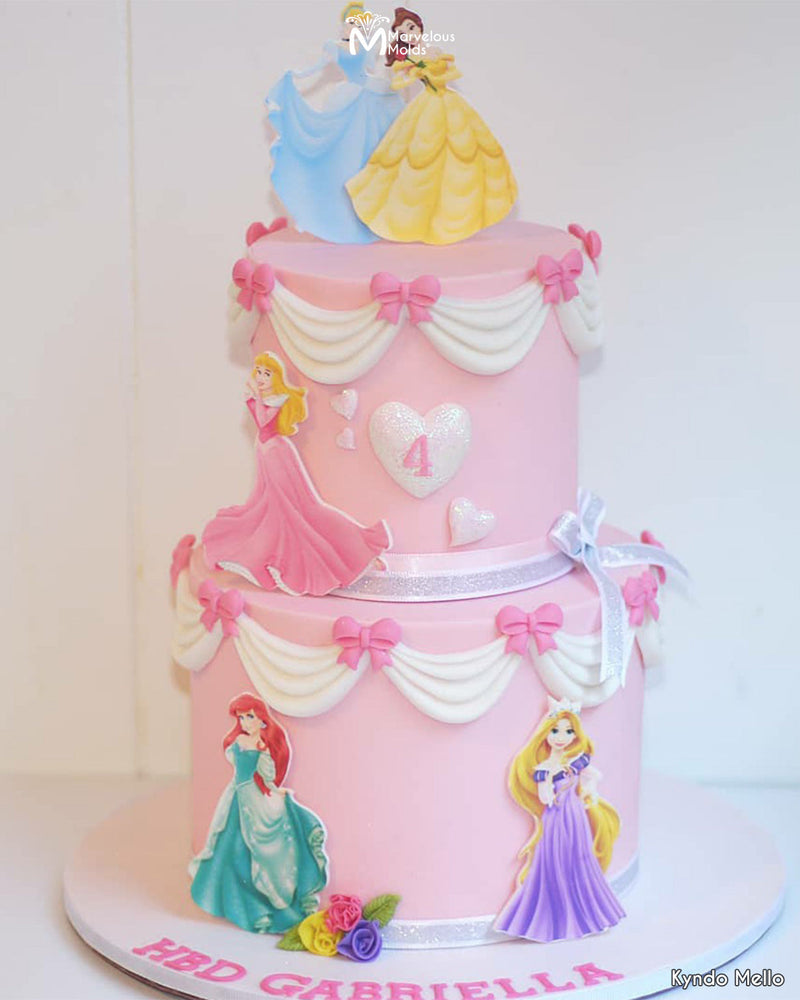 Disney Princess Birthday Cake Decorated with the Triple Classic Swag Silicone Mold by Marvelous Molds