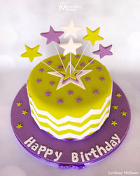 Chevron and Stars Birthday Cake using the Marvelous Molds Bubble Font Happy Birthday Flexabet