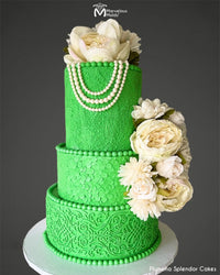 Green Sequin and Pearl Cake Decorated Using the Sequin Jubilee Simpress Silicone Mold by Marvelous Molds
