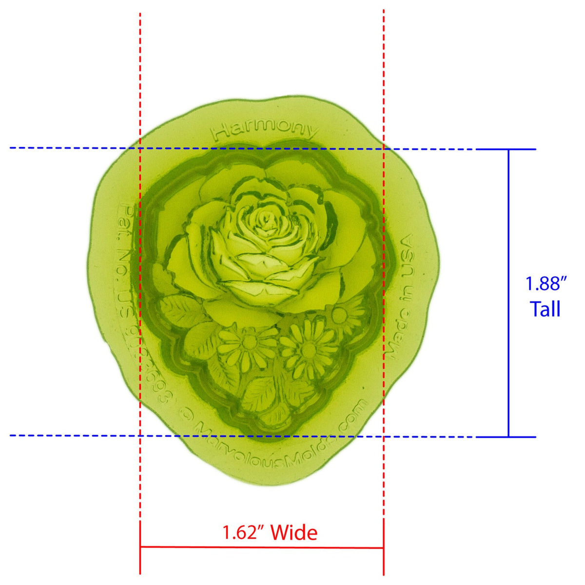 Harmony Rose Floral Food Safe Silicone Mold Cavity Measures 1.62 inches Wide by 1.88 inches Tall, proudly Made in USA