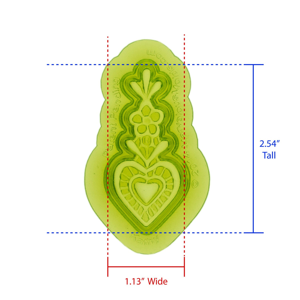Kathy Lace Silicone Mold Cavity measures 1.13 inches Wide by 2.54 inches Tall, proudly Made in USA