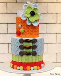 Colorful Knitted Texture Cake Created Using the Marvelous Molds Rib & Cable Knit Simpress Silicone Mold for Cake Decorating