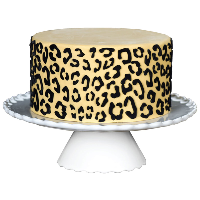 Decorated cake image showing the Leopard Food Safe Silicone Onlay® for Fondant Cake Decorating by Marvelous Molds