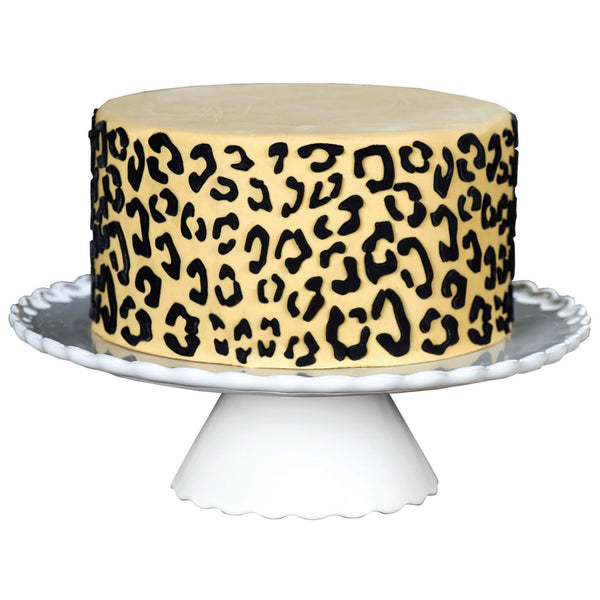Decorated cake image showing the Leopard Food Safe Silicone Onlay® for Fondant Cake Decorating by Marvelous Molds