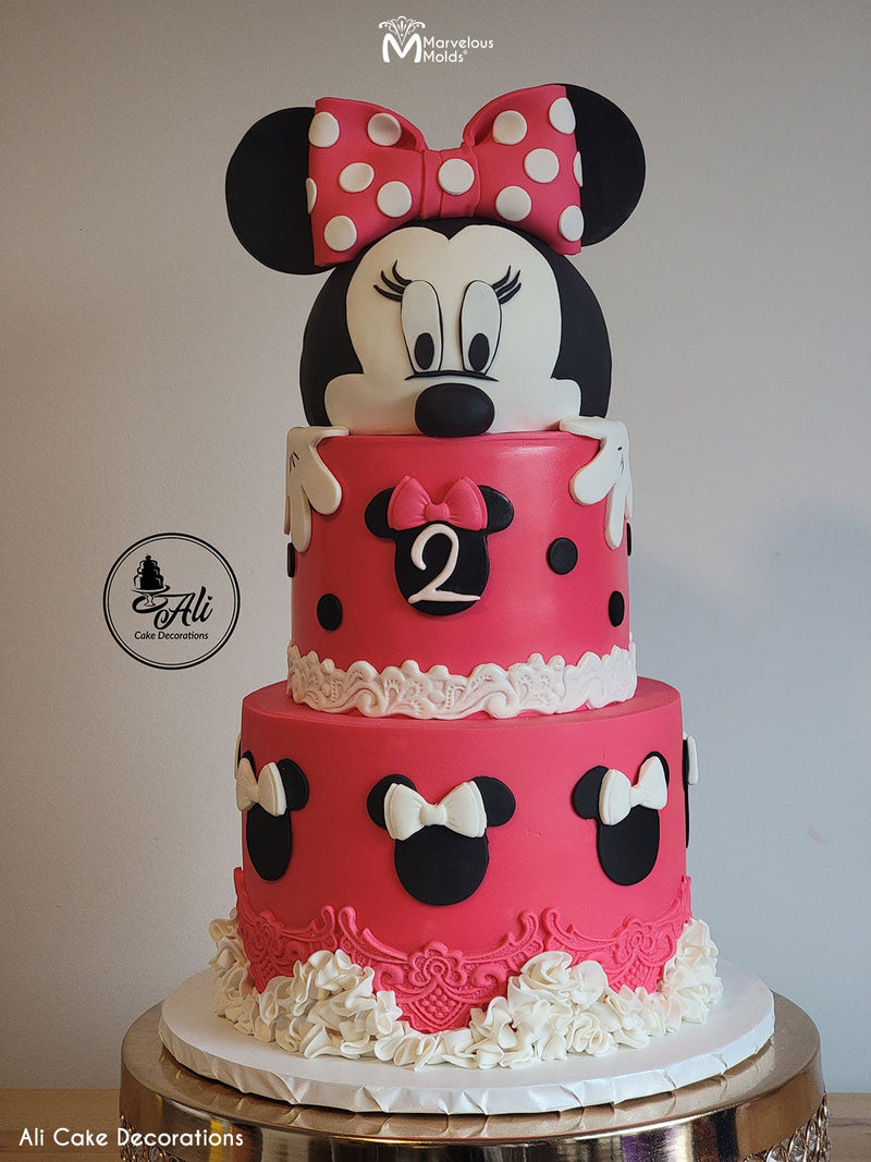 Mini Mouse Birthday cake Decorated with the Viola Lace Silicone Mold by Marvelous Molds