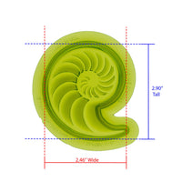 Nautilus Shell Left Silicone Mold Cavity MEasures 2.46 inches Wide by 2.90 inches Tall, proudly Made in USA