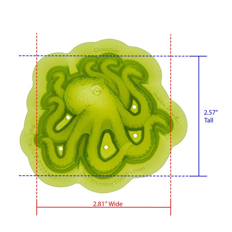 Octopus Silicone Mold Cavity measures 2.81 inches Wide by 2.57 inches Tall, proudly Made in USA