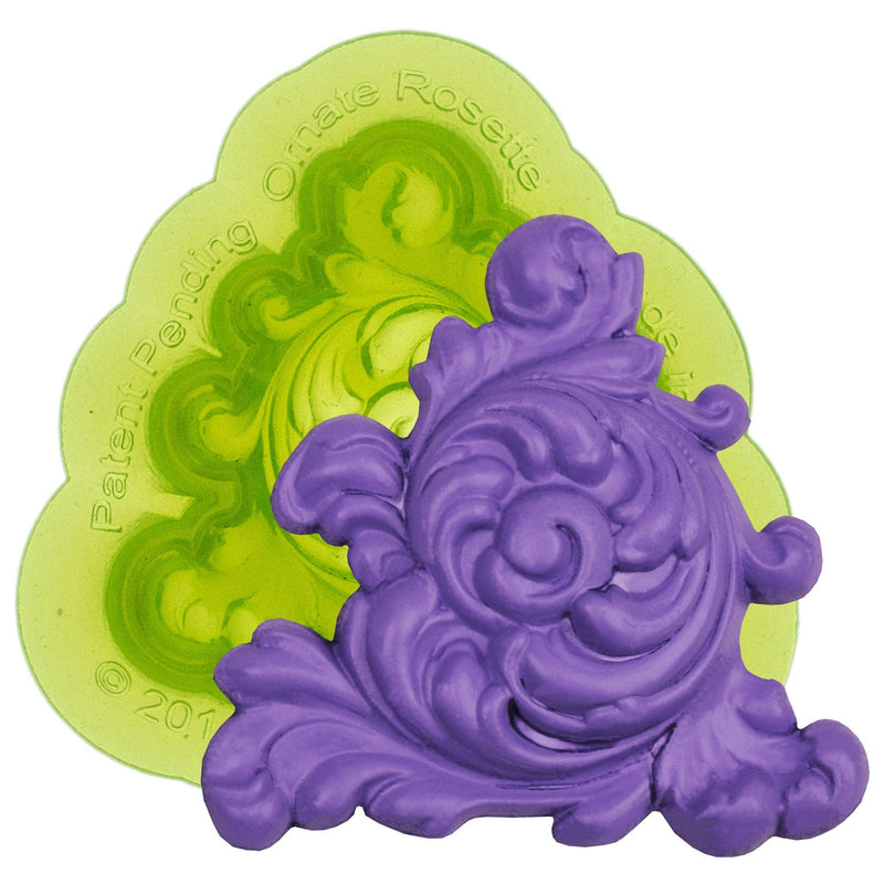 Ornate Rosette Scroll Silicone Sprig Mold for Ceramics or Pottery by Marvelous Molds