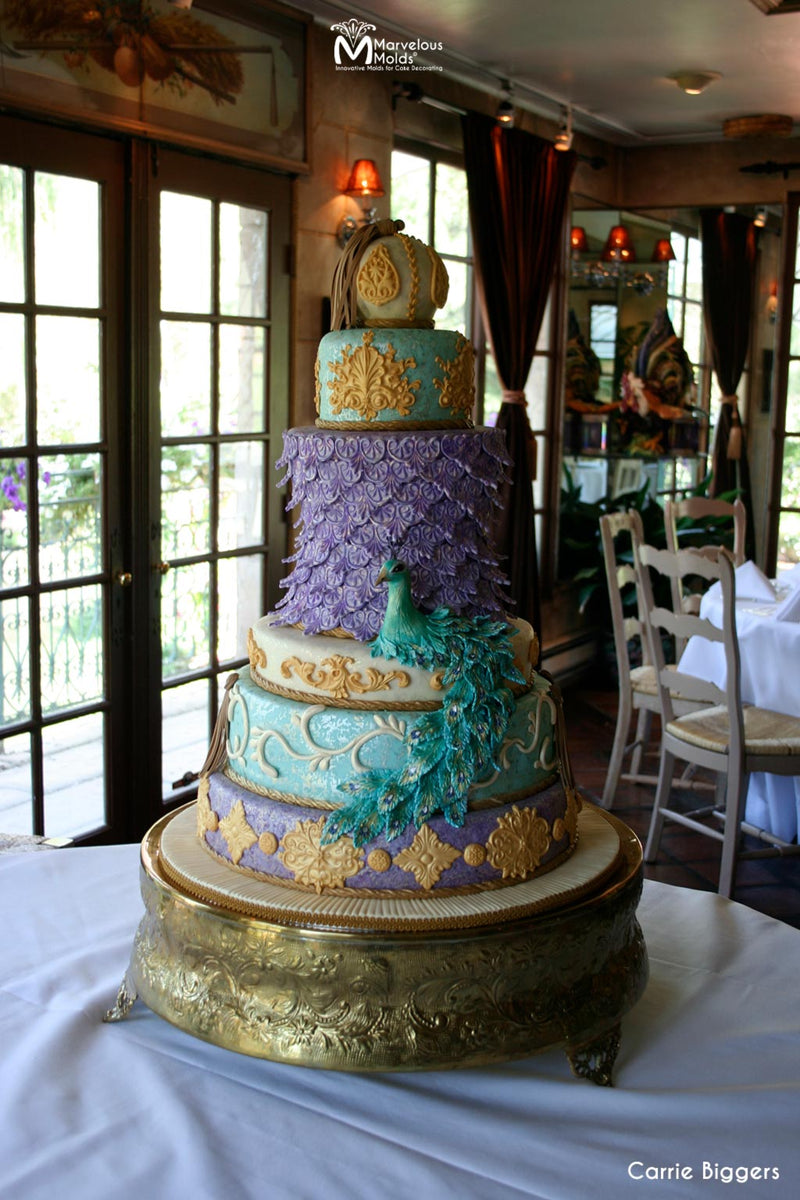 Peacock Wedding Celebration Cake using Marvelous Molds Betty Lace Mold