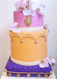 Colorful Birthday Cake decorated with the Classic Pearl Swag by Marvelous Molds