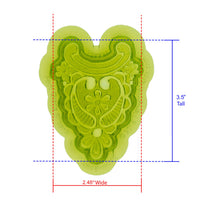 Peggy Lace Silicone Mold Cavity measures 2.48 inches wide by 3.5 inches tall, proudly Made in USA