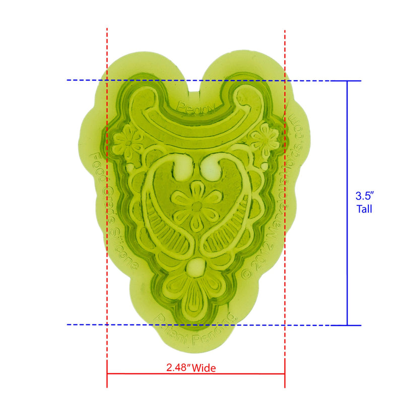 Peggy Lace Silicone Mold Cavity measures 2.48 inches wide by 3.5 inches tall, proudly Made in USA