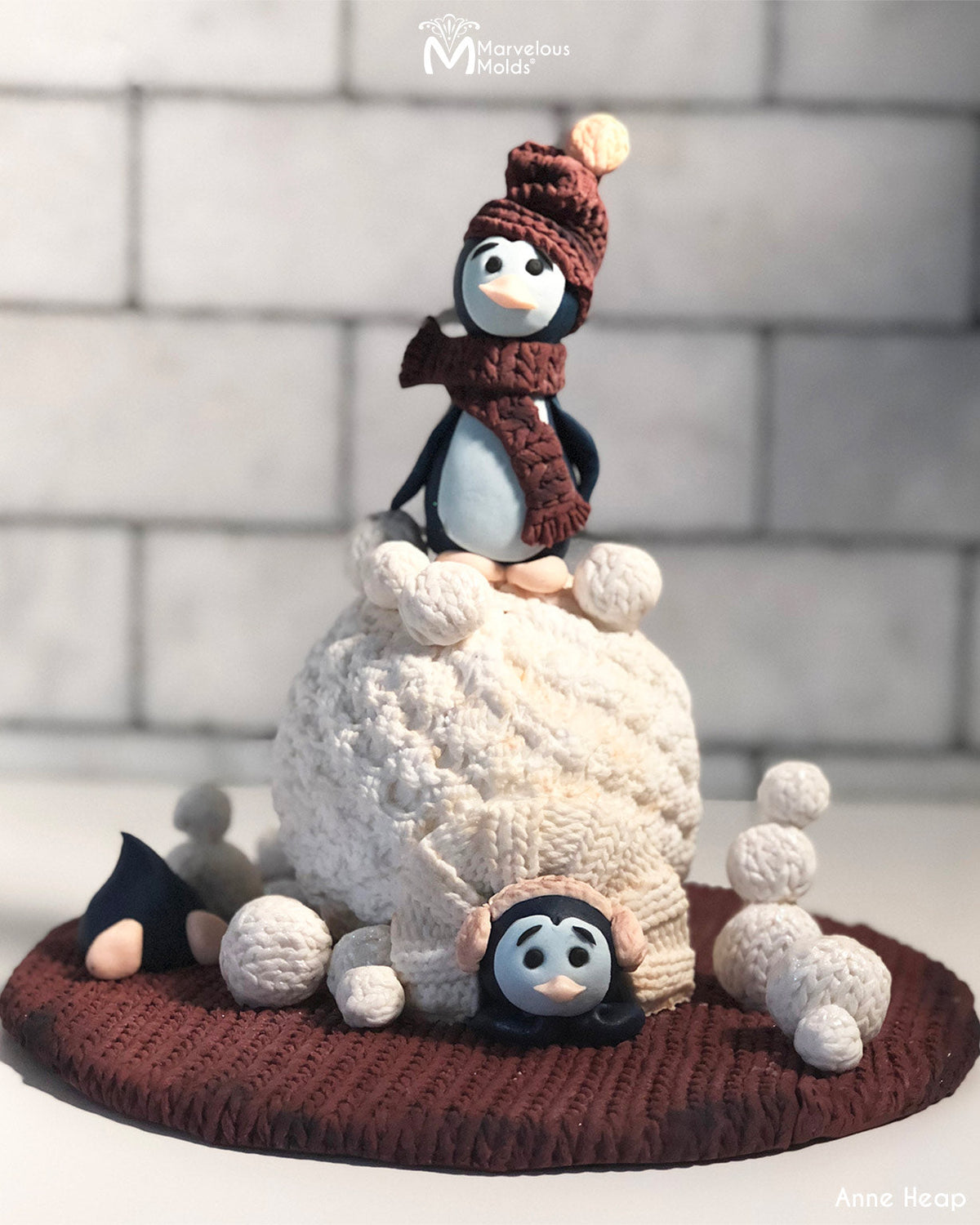 Penguin Knit Winter Cake Decorated with Marvelous Molds Medium Knit Buttons Silicone Mold