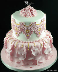 Baby Pink Floral and Lace Wedding Cake Decorated Using the Marvelous Molds Peggy Sue Lace Silicone Mold