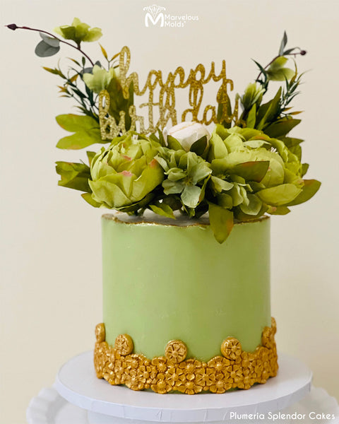Light Green Cake with Gold Borders, Decorated Using the Splendor Border Silicone Mold by Marvelous Molds