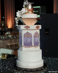 A white Orthodox designed style Wedding Cake with the Brava Border Mold to design the Chapel Windows