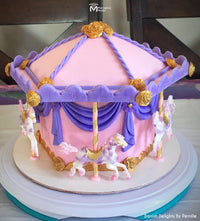 Carousel Birthday Cake Decorated Using the Marvelous Molds Draped Ruffle Drop Mold by Marvelous Molds