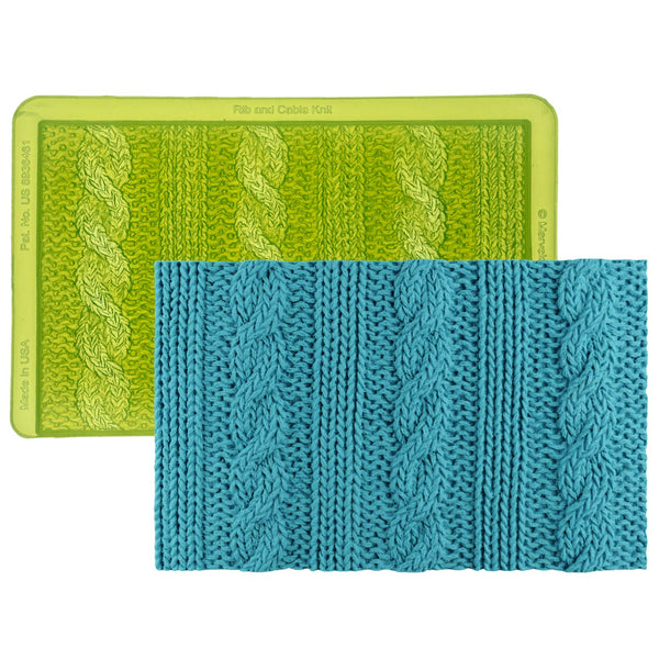 Rib and Cable Knit Silicone Sprig Simpress Mold for Ceramics and Pottery Texture Mat by Marvelous Molds