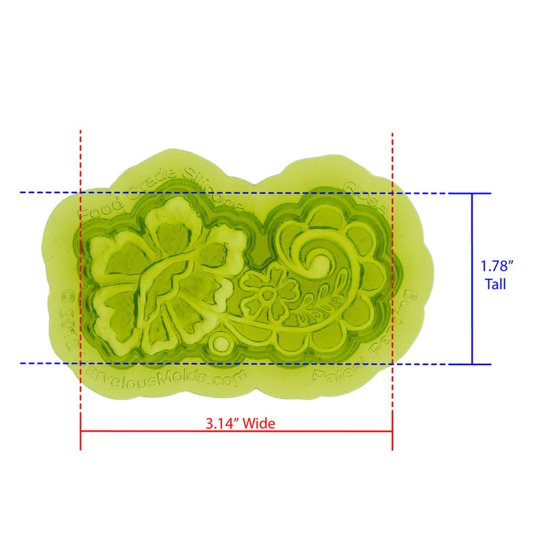 Rose Lace Silicone Mold Cavity measures 3.14 inches Wide by 1.78 inches Tall, proudly Made in USA