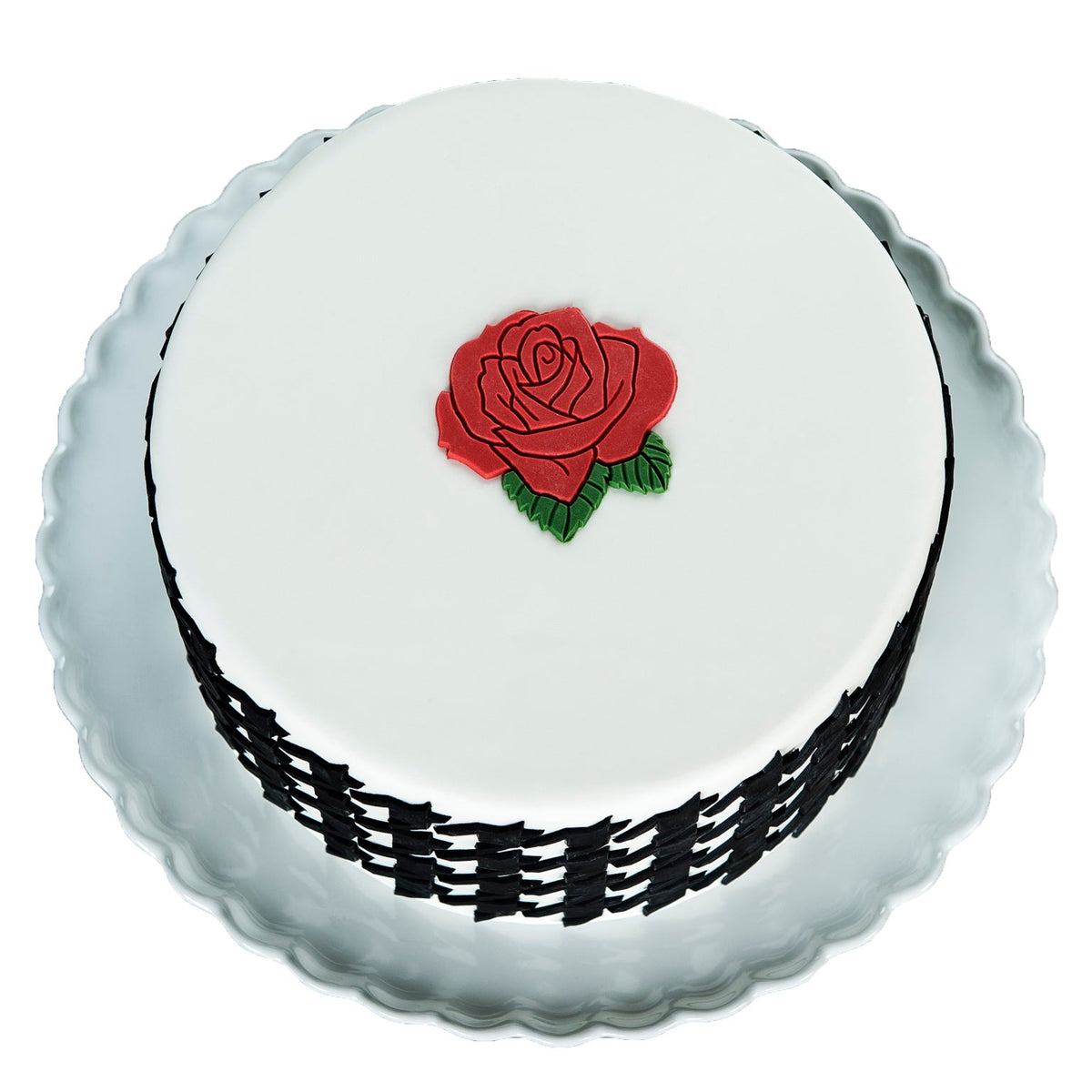 Decorated Cake Image showing the Rose Silicone Onlay for Fondant Cake Decorating by Marvelous Molds