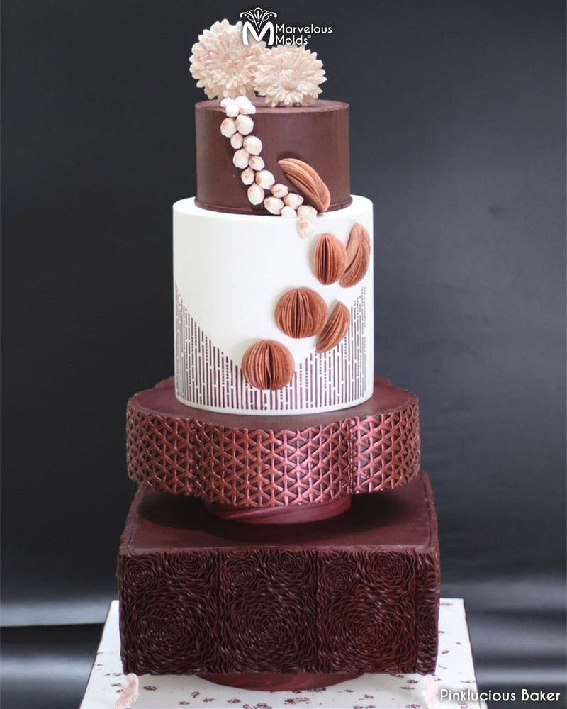 Wedding Cake Decorated Using the Tri-Weave Simpress Silicone Mold by Marvelous Molds